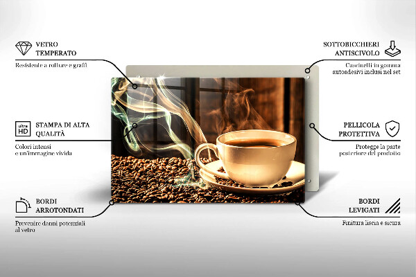 Placă sticla protectie aragaz ceașcă și boabe de cafea