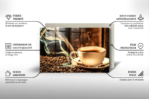 Placă sticla protectie aragaz ceașcă și boabe de cafea
