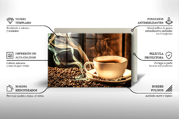 Placă sticla protectie aragaz ceașcă și boabe de cafea