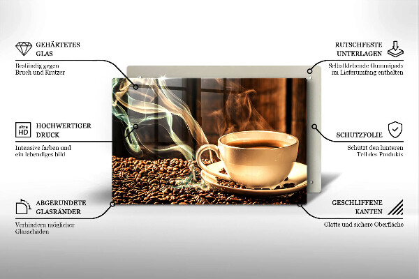 Placă sticla protectie aragaz ceașcă și boabe de cafea