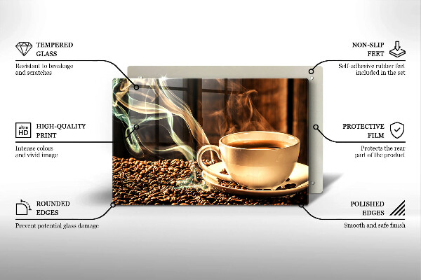 Placă sticla protectie aragaz ceașcă și boabe de cafea
