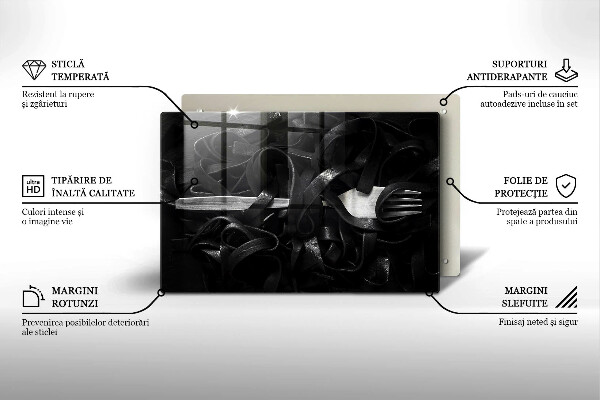 Placă sticla protectie aragaz Paste Tagliatelle negre