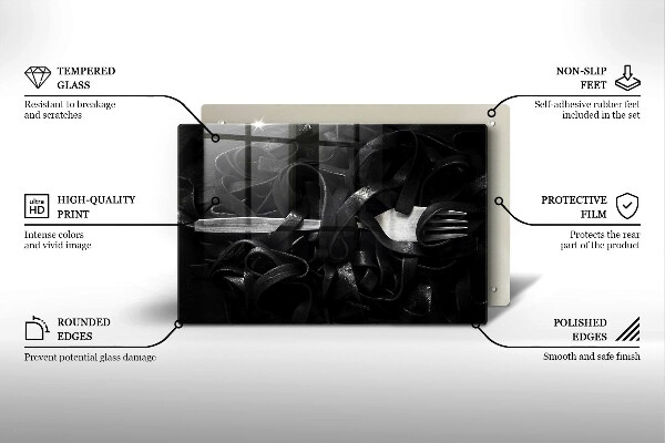 Placă sticla protectie aragaz Paste Tagliatelle negre