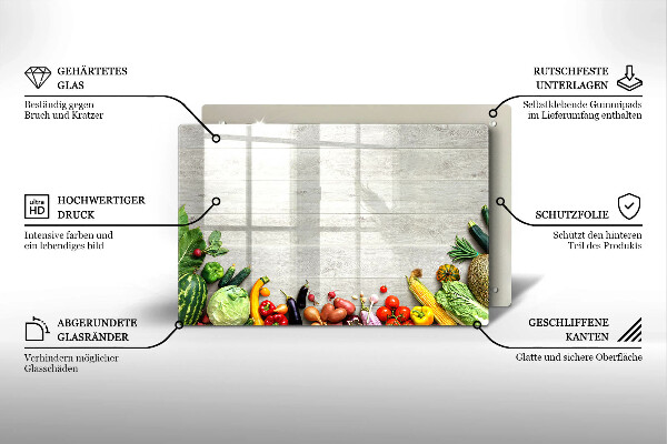 Placă sticla protectie aragaz Legume pe coperte