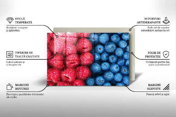 Placă din sticla protectie plita Fructe de zmeură și afine