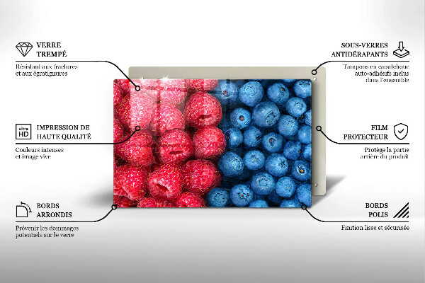 Placă din sticla protectie plita Fructe de zmeură și afine