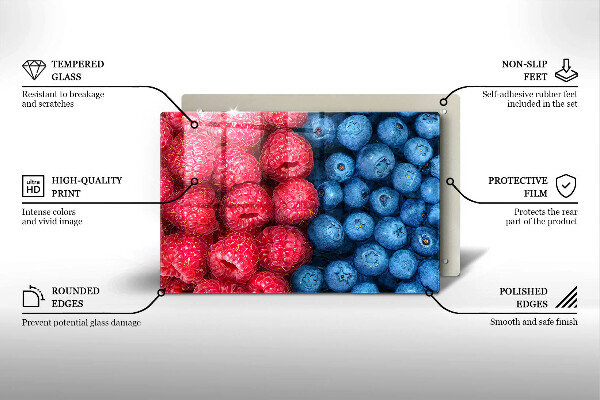 Placă din sticla protectie plita Fructe de zmeură și afine