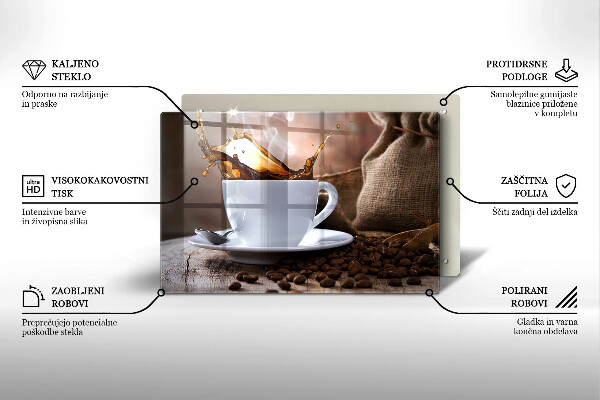 Placă sticla protectie aragaz ceașcă și boabe de cafea