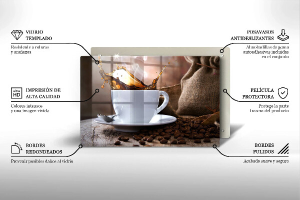 Placă sticla protectie aragaz ceașcă și boabe de cafea