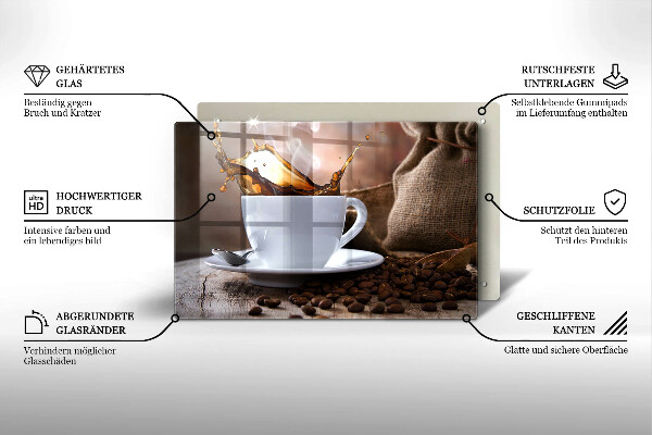 Placă sticla protectie aragaz ceașcă și boabe de cafea