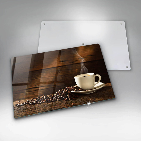 Placă sticla protectie aragaz Cana de cafea din lemn