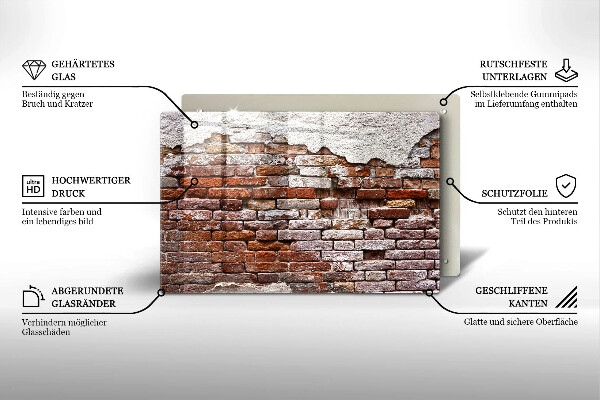 Placă sticla protectie aragaz Zid vechi de cărămidă și beton