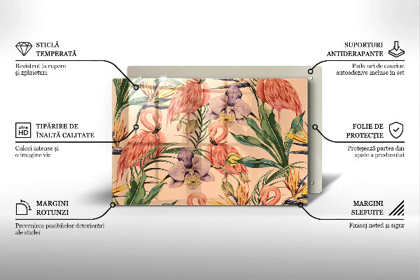 Placă sticla protectie aragaz Ilustrație cu flamingo