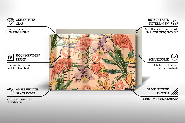 Placă sticla protectie aragaz Ilustrație cu flamingo