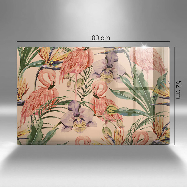 Placă sticla protectie aragaz Ilustrație cu flamingo