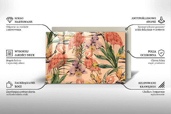 Placă sticla protectie aragaz Ilustrație cu flamingo