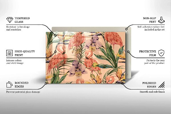 Placă sticla protectie aragaz Ilustrație cu flamingo