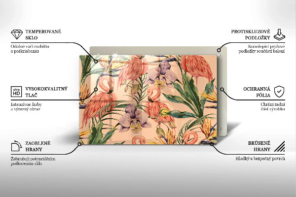 Placă sticla protectie aragaz Ilustrație cu flamingo