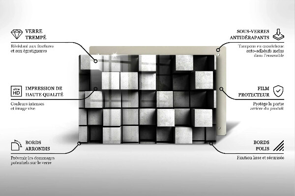 Placă sticla protectie aragaz Pătrate 3D abstracte