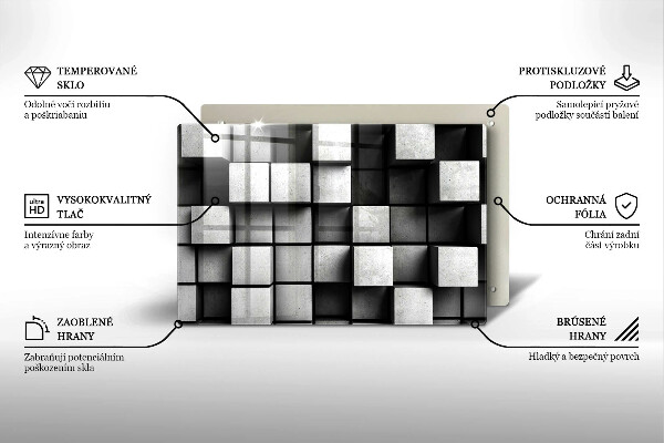 Placă sticla protectie aragaz Pătrate 3D abstracte