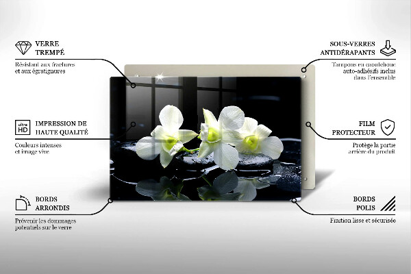 Placă sticla protectie aragaz Flori albe în apă Zen