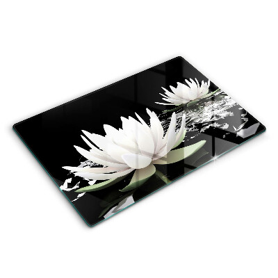 Placă sticla protectie aragaz Crini albi pe apă