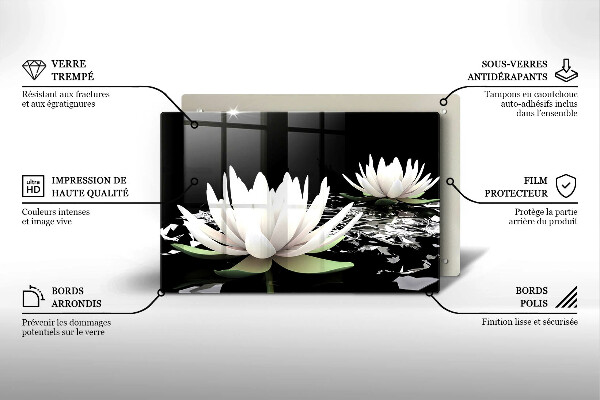 Placă sticla protectie aragaz Crini albi pe apă