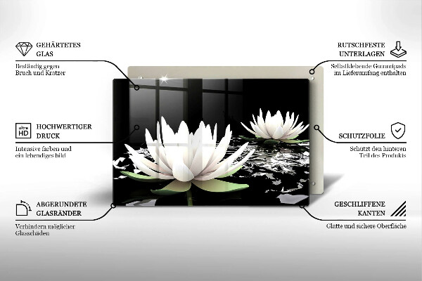 Placă sticla protectie aragaz Crini albi pe apă