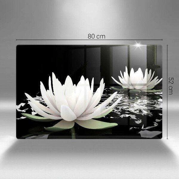 Placă sticla protectie aragaz Crini albi pe apă