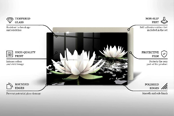 Placă sticla protectie aragaz Crini albi pe apă