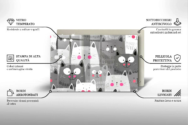 Placă din sticla protectie perete Ilustrație de pisici