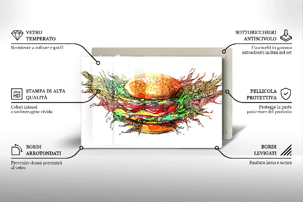 Placă sticla protectie aragaz Desen de hamburger