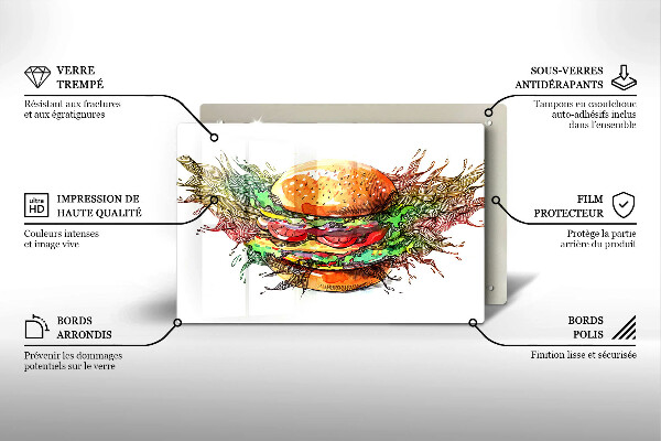Placă sticla protectie aragaz Desen de hamburger
