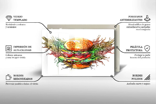 Placă sticla protectie aragaz Desen de hamburger