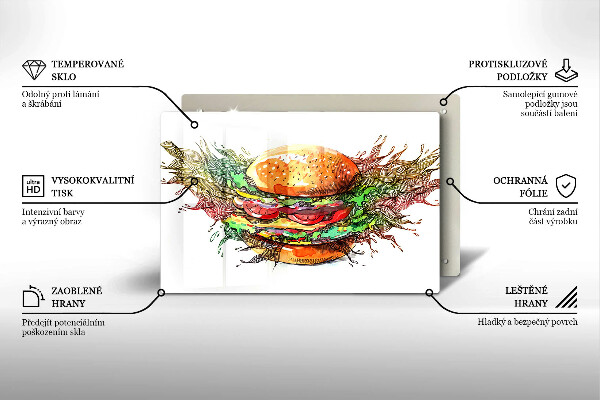 Placă sticla protectie aragaz Desen de hamburger