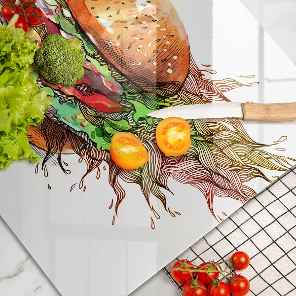 Placă sticla protectie aragaz Desen de hamburger