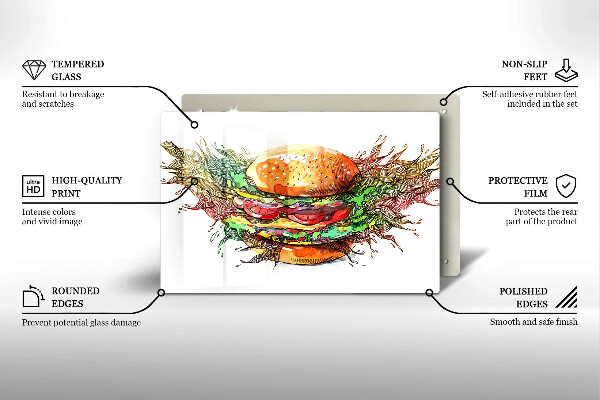 Placă sticla protectie aragaz Desen de hamburger