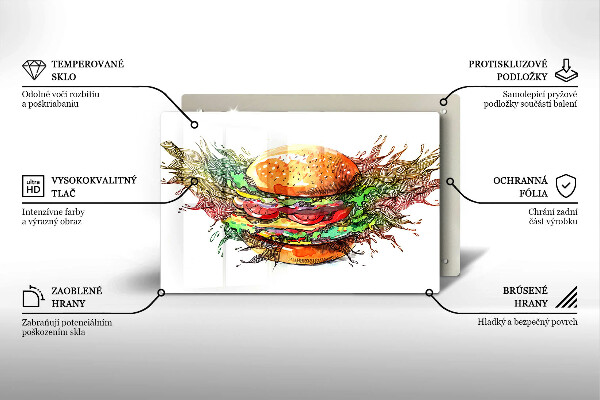 Placă sticla protectie aragaz Desen de hamburger