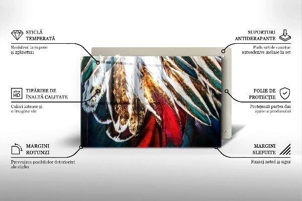 Placă sticla protectie aragaz Pene de pasăre Boho