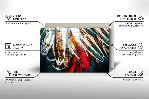 Placă sticla protectie aragaz Pene de pasăre Boho