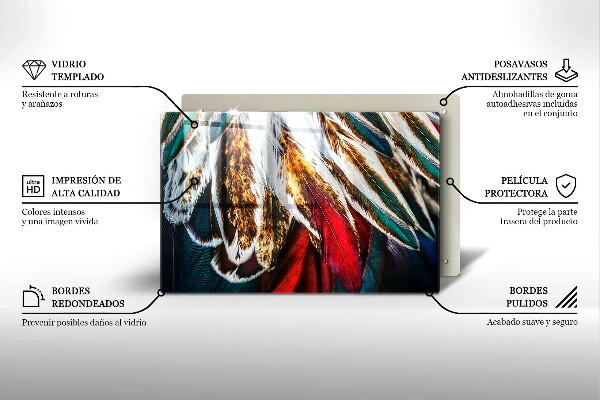 Placă sticla protectie aragaz Pene de pasăre Boho