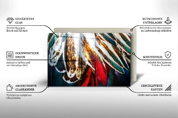 Placă sticla protectie aragaz Pene de pasăre Boho