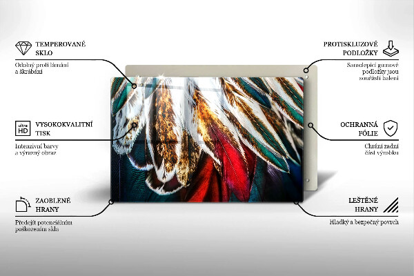 Placă sticla protectie aragaz Pene de pasăre Boho