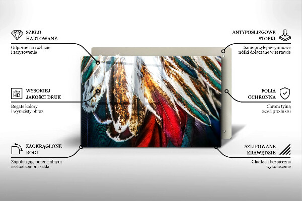 Placă sticla protectie aragaz Pene de pasăre Boho