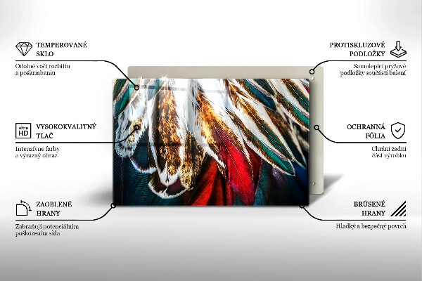 Placă sticla protectie aragaz Pene de pasăre Boho