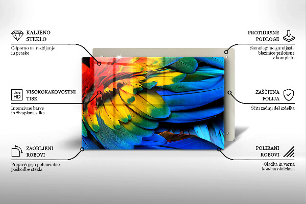 Placă sticla protectie aragaz Pene de papagal colorate