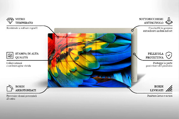 Placă sticla protectie aragaz Pene de papagal colorate