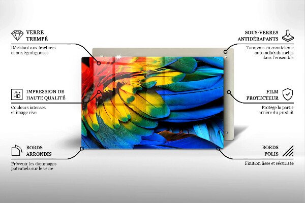 Placă sticla protectie aragaz Pene de papagal colorate