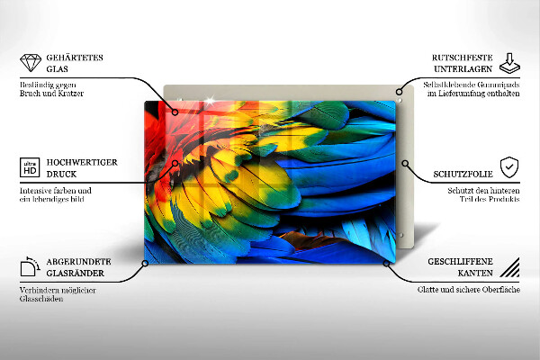 Placă sticla protectie aragaz Pene de papagal colorate