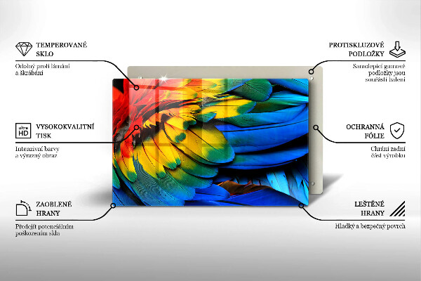 Placă sticla protectie aragaz Pene de papagal colorate